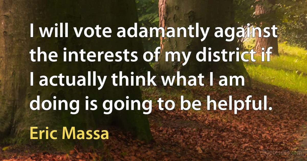 I will vote adamantly against the interests of my district if I actually think what I am doing is going to be helpful. (Eric Massa)