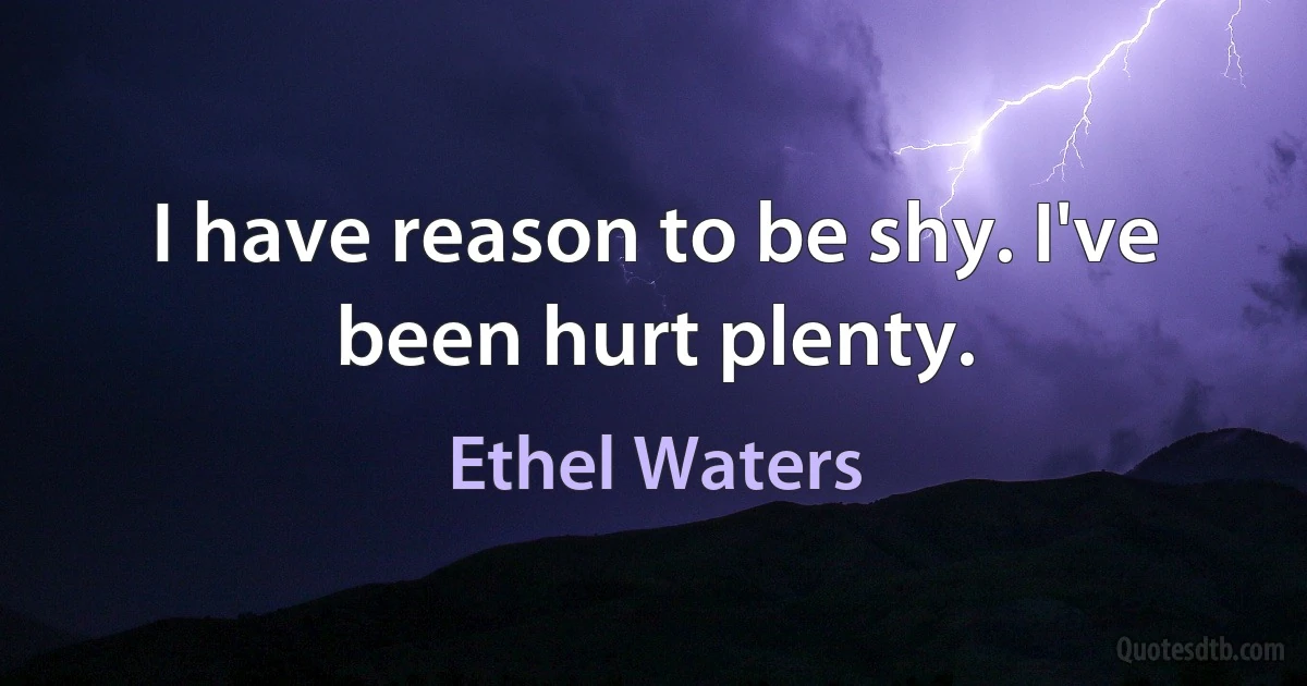 I have reason to be shy. I've been hurt plenty. (Ethel Waters)