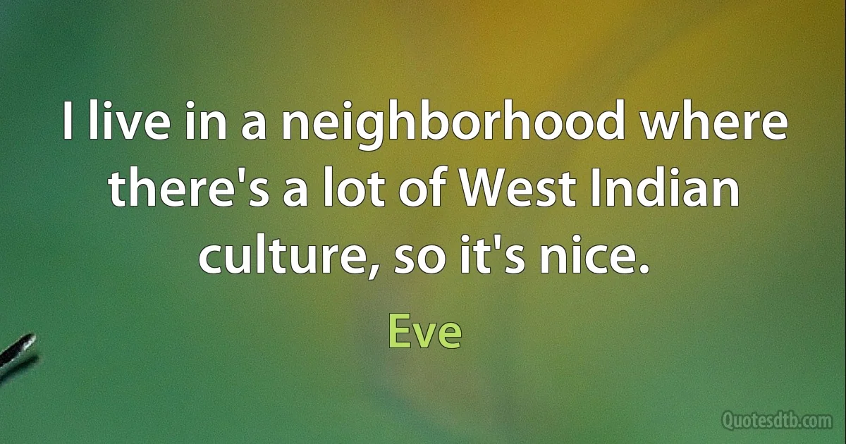 I live in a neighborhood where there's a lot of West Indian culture, so it's nice. (Eve)