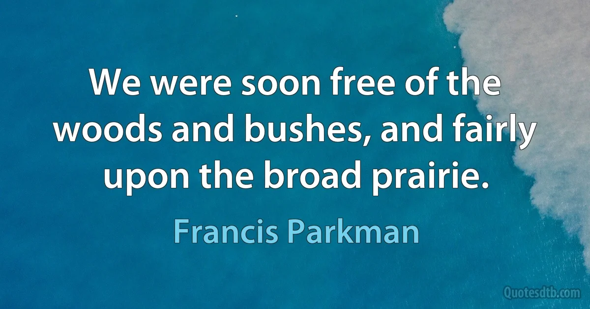 We were soon free of the woods and bushes, and fairly upon the broad prairie. (Francis Parkman)