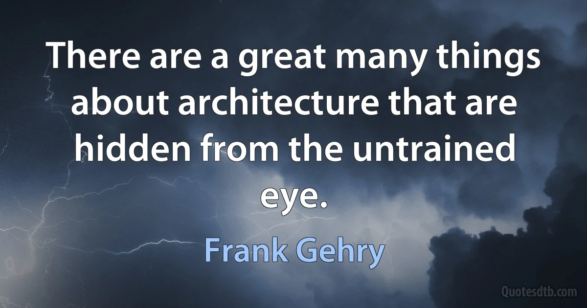 There are a great many things about architecture that are hidden from the untrained eye. (Frank Gehry)