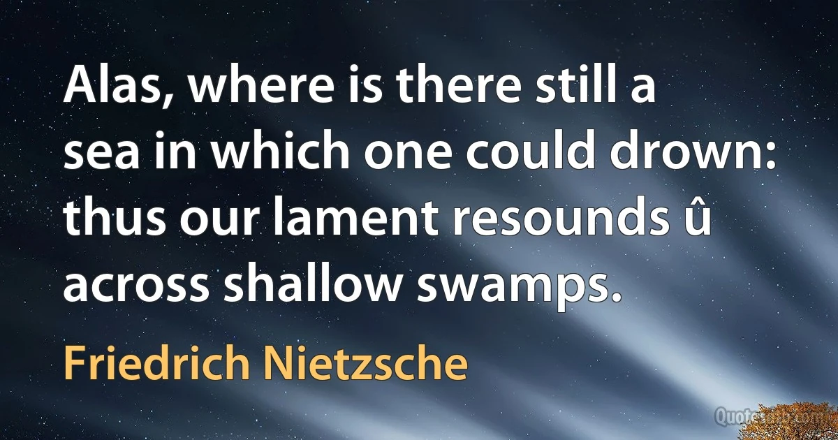 Alas, where is there still a sea in which one could drown: thus our lament resounds û across shallow swamps. (Friedrich Nietzsche)