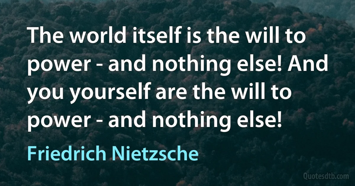 The world itself is the will to power - and nothing else! And you yourself are the will to power - and nothing else! (Friedrich Nietzsche)