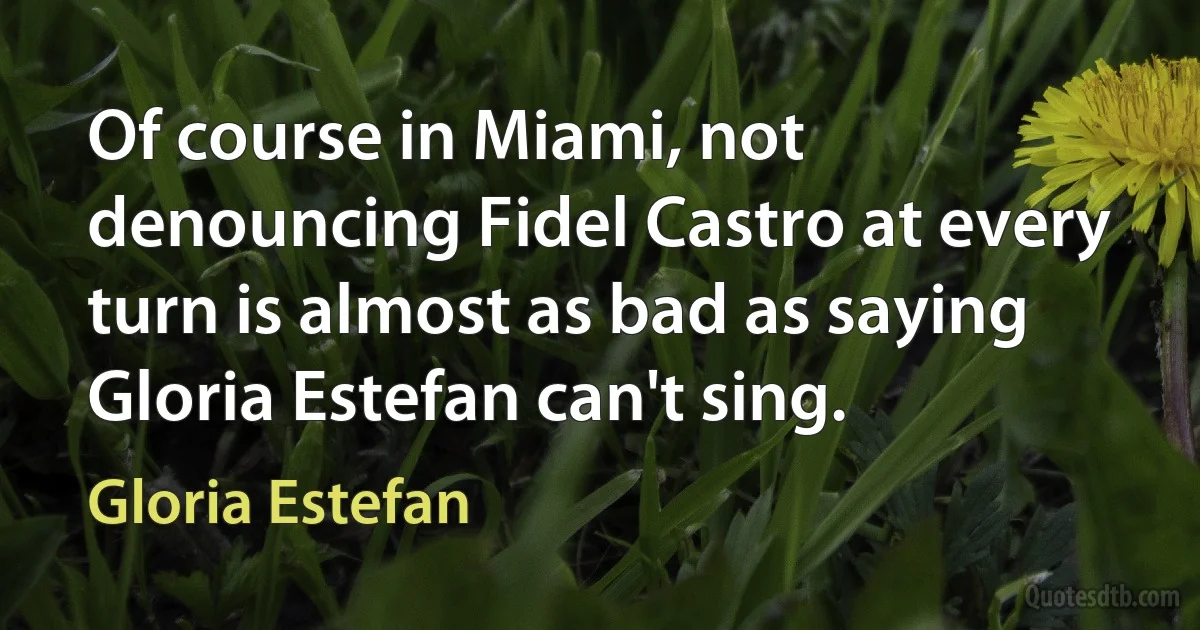 Of course in Miami, not denouncing Fidel Castro at every turn is almost as bad as saying Gloria Estefan can't sing. (Gloria Estefan)