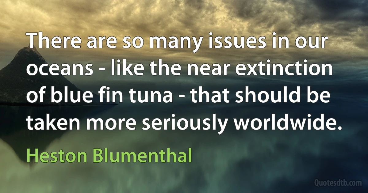 There are so many issues in our oceans - like the near extinction of blue fin tuna - that should be taken more seriously worldwide. (Heston Blumenthal)