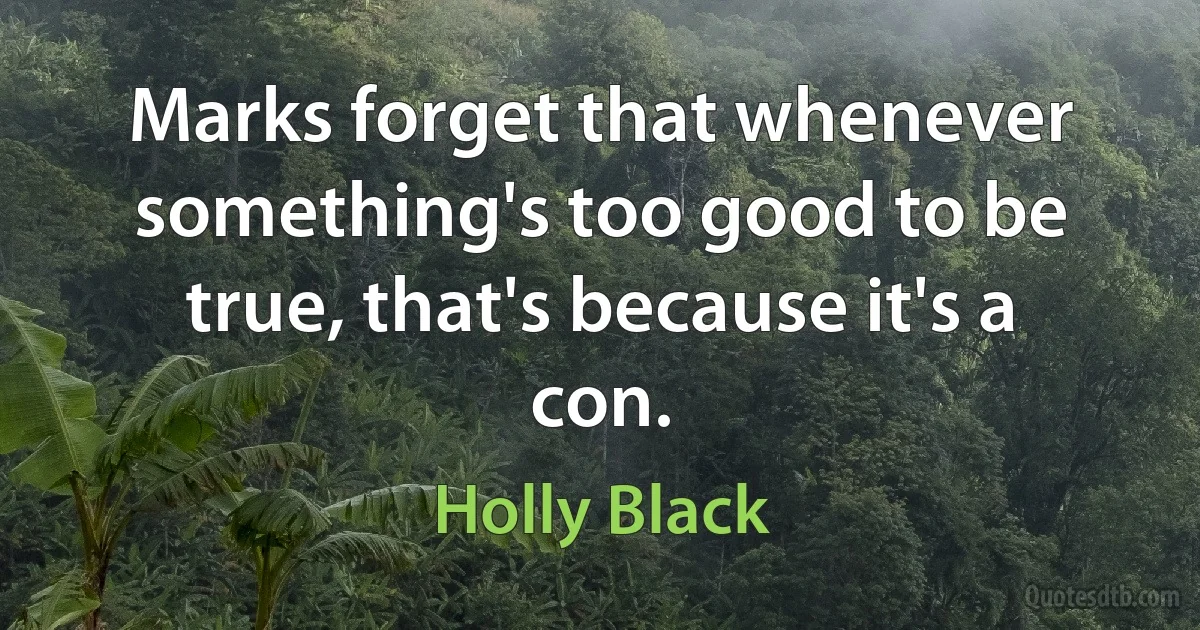 Marks forget that whenever something's too good to be true, that's because it's a con. (Holly Black)