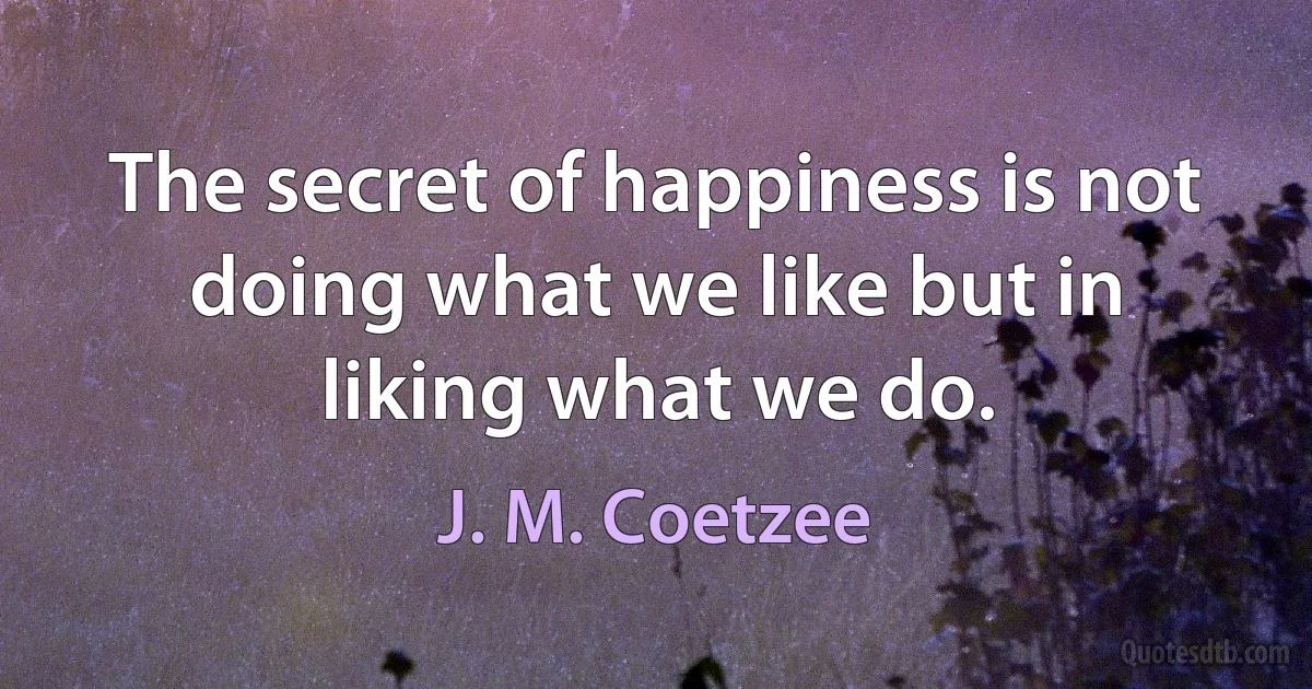 The secret of happiness is not doing what we like but in liking what we do. (J. M. Coetzee)