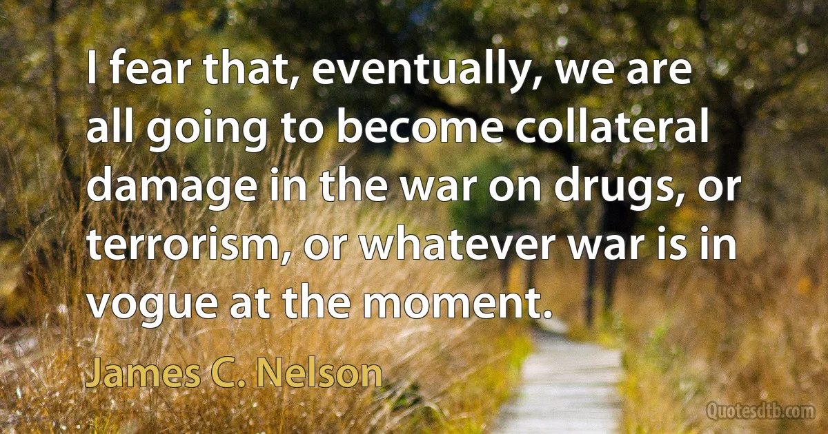 I fear that, eventually, we are all going to become collateral damage in the war on drugs, or terrorism, or whatever war is in vogue at the moment. (James C. Nelson)