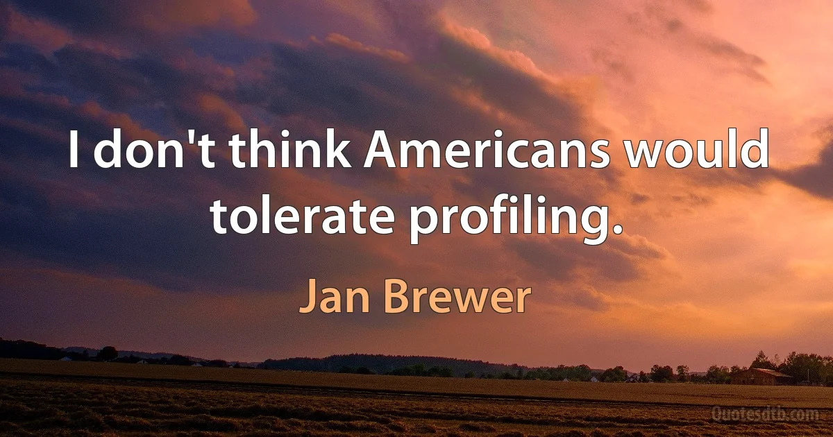 I don't think Americans would tolerate profiling. (Jan Brewer)