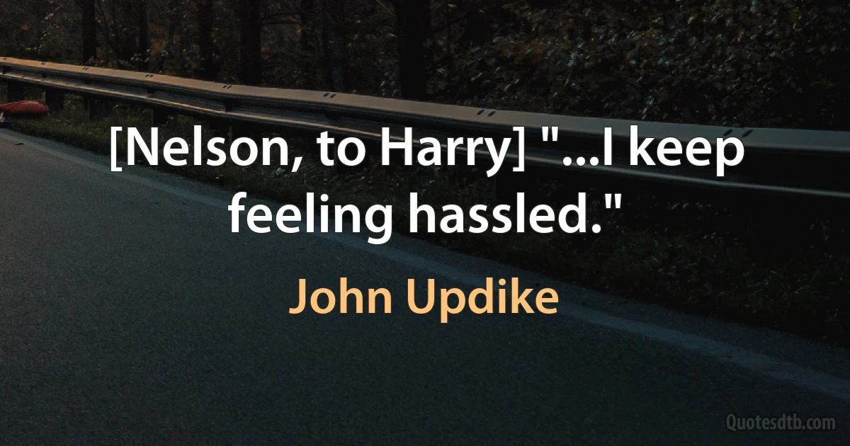 [Nelson, to Harry] "...I keep feeling hassled." (John Updike)