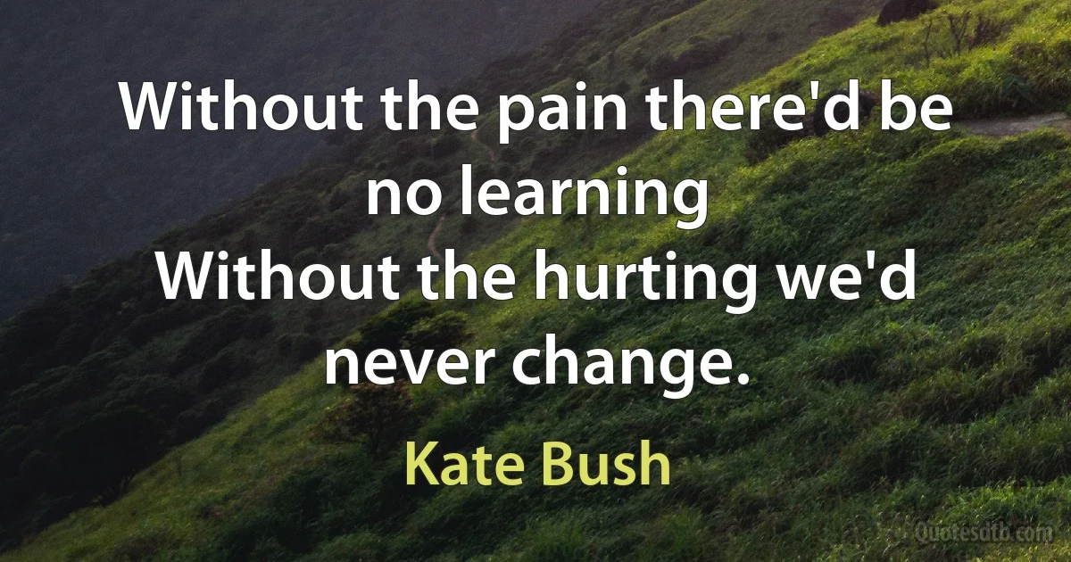 Without the pain there'd be no learning
Without the hurting we'd never change. (Kate Bush)