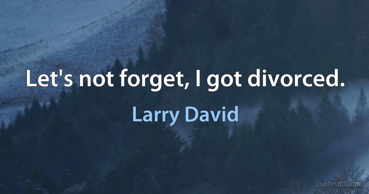 Let's not forget, I got divorced. (Larry David)