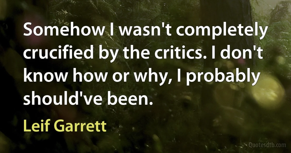 Somehow I wasn't completely crucified by the critics. I don't know how or why, I probably should've been. (Leif Garrett)