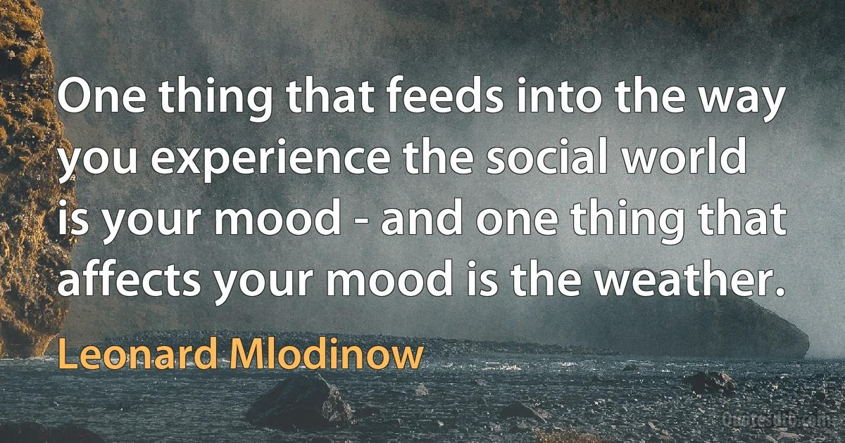 One thing that feeds into the way you experience the social world is your mood - and one thing that affects your mood is the weather. (Leonard Mlodinow)