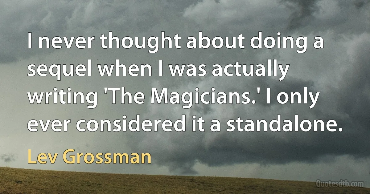 I never thought about doing a sequel when I was actually writing 'The Magicians.' I only ever considered it a standalone. (Lev Grossman)