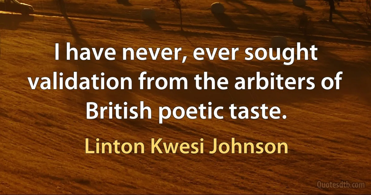 I have never, ever sought validation from the arbiters of British poetic taste. (Linton Kwesi Johnson)