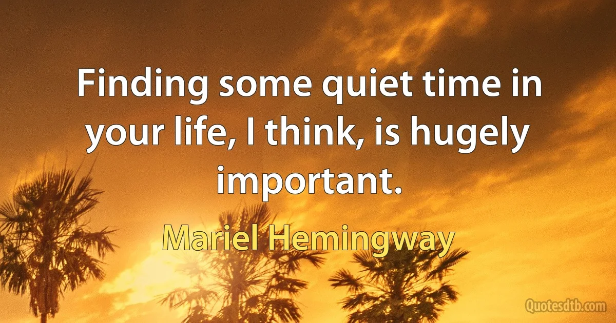 Finding some quiet time in your life, I think, is hugely important. (Mariel Hemingway)