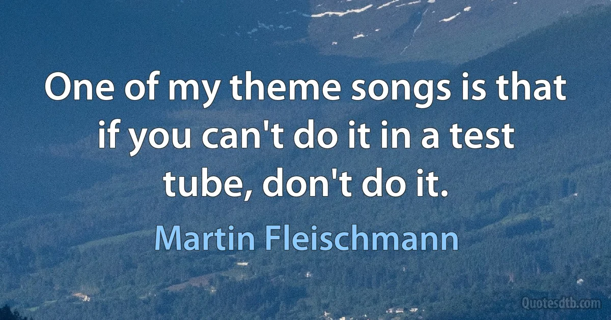 One of my theme songs is that if you can't do it in a test tube, don't do it. (Martin Fleischmann)