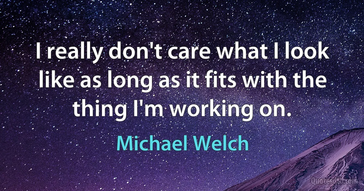 I really don't care what I look like as long as it fits with the thing I'm working on. (Michael Welch)