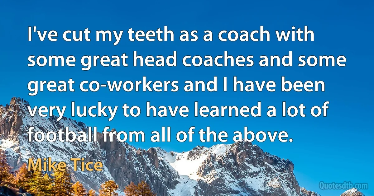 I've cut my teeth as a coach with some great head coaches and some great co-workers and I have been very lucky to have learned a lot of football from all of the above. (Mike Tice)