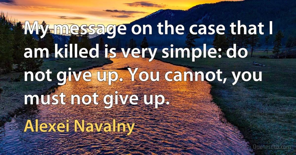 My message on the case that I am killed is very simple: do not give up. You cannot, you must not give up. (Alexei Navalny)