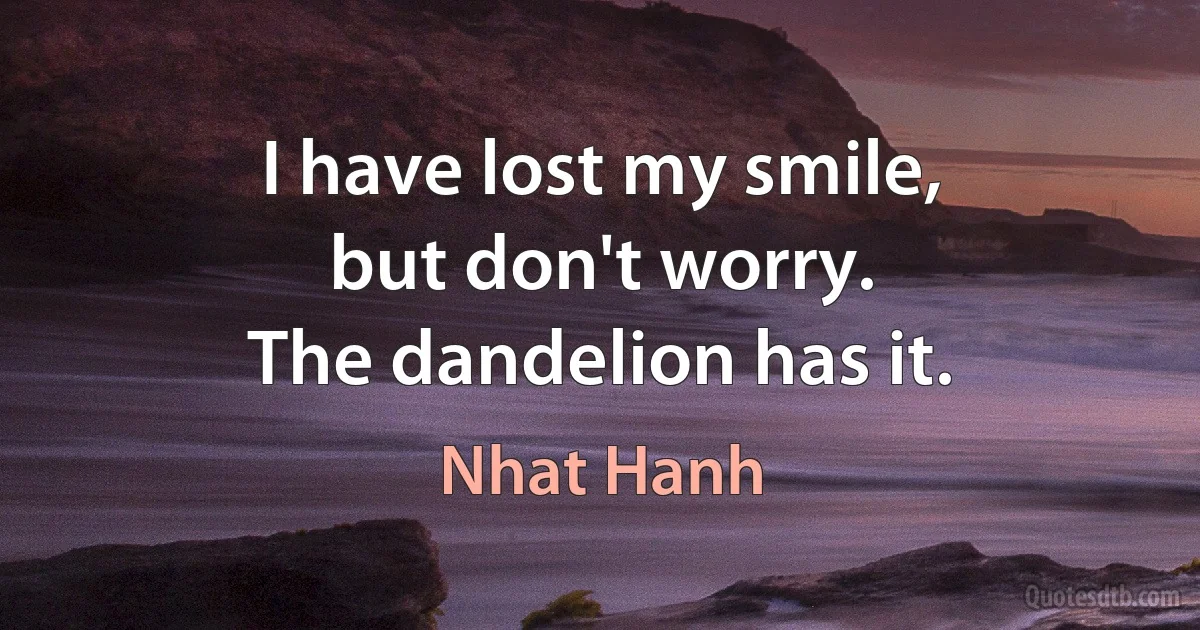 I have lost my smile,
but don't worry.
The dandelion has it. (Nhat Hanh)