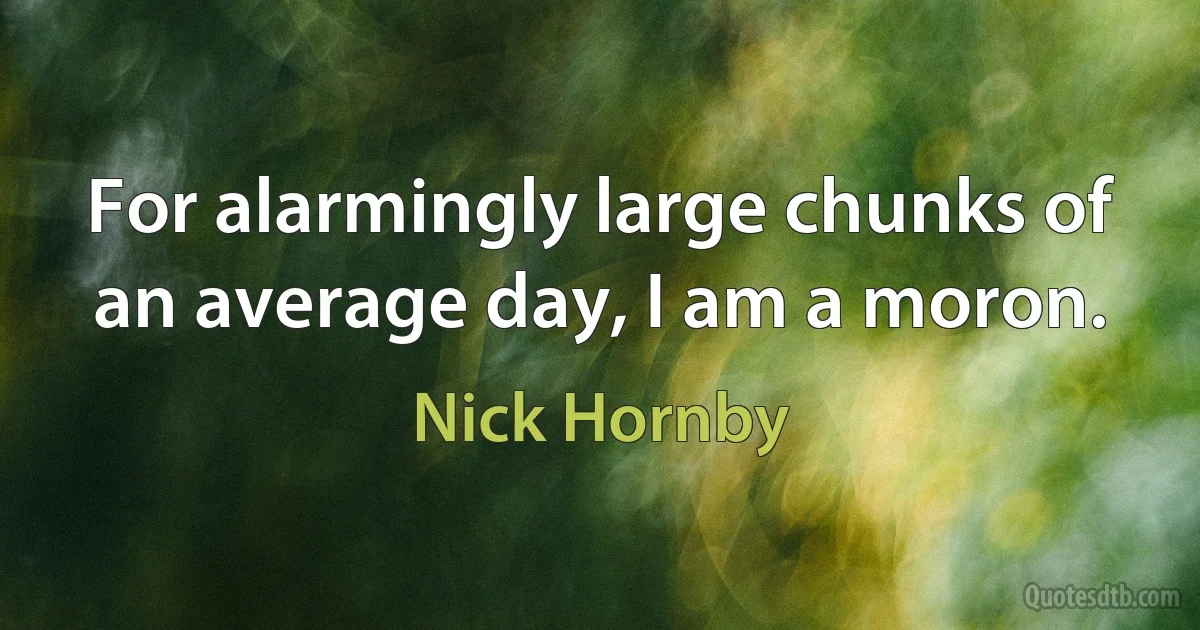 For alarmingly large chunks of an average day, I am a moron. (Nick Hornby)