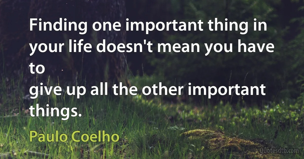 Finding one important thing in your life doesn't mean you have to
give up all the other important things. (Paulo Coelho)