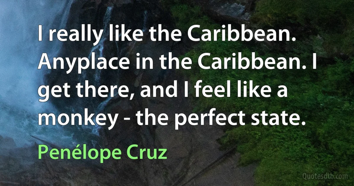 I really like the Caribbean. Anyplace in the Caribbean. I get there, and I feel like a monkey - the perfect state. (Penélope Cruz)