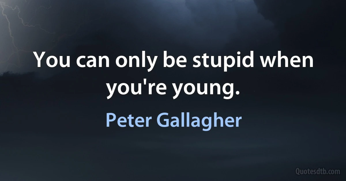 You can only be stupid when you're young. (Peter Gallagher)