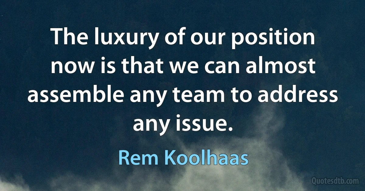 The luxury of our position now is that we can almost assemble any team to address any issue. (Rem Koolhaas)