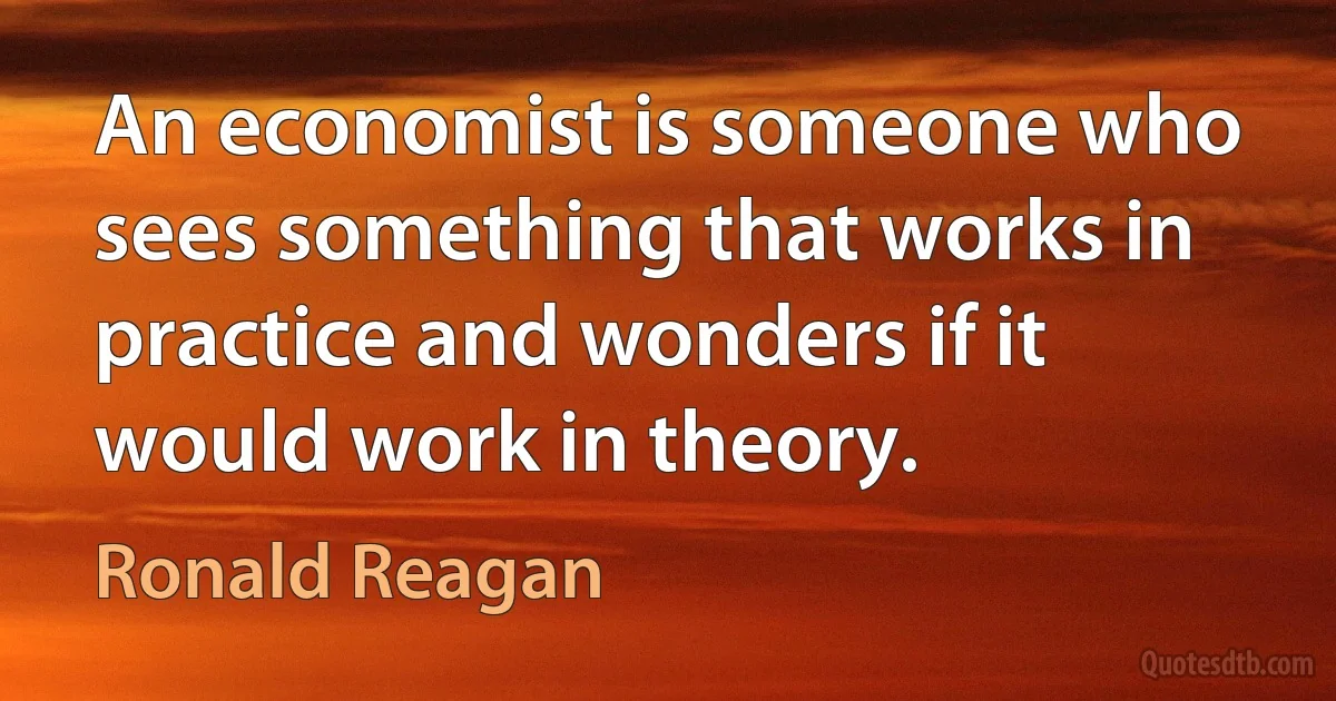 An economist is someone who sees something that works in practice and wonders if it would work in theory. (Ronald Reagan)