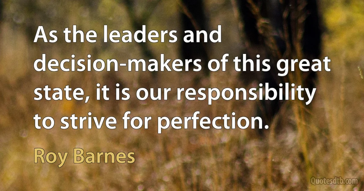 As the leaders and decision-makers of this great state, it is our responsibility to strive for perfection. (Roy Barnes)