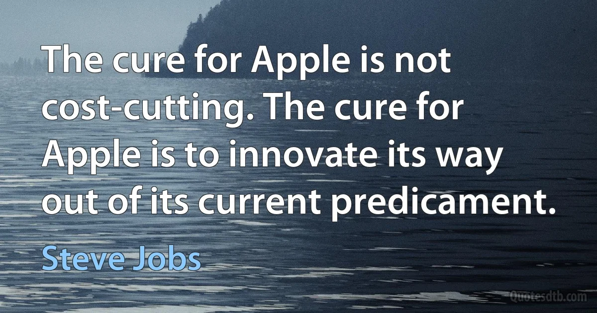 The cure for Apple is not cost-cutting. The cure for Apple is to innovate its way out of its current predicament. (Steve Jobs)