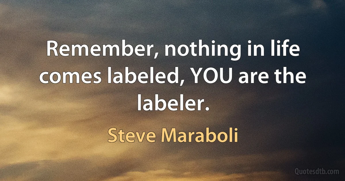 Remember, nothing in life comes labeled, YOU are the labeler. (Steve Maraboli)