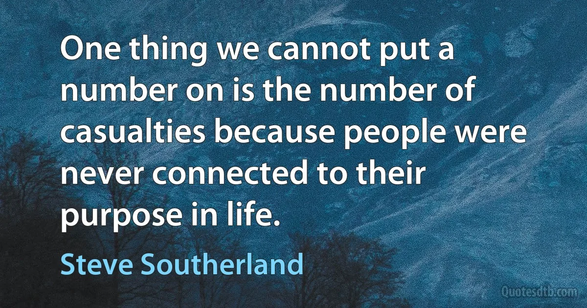 One thing we cannot put a number on is the number of casualties because people were never connected to their purpose in life. (Steve Southerland)