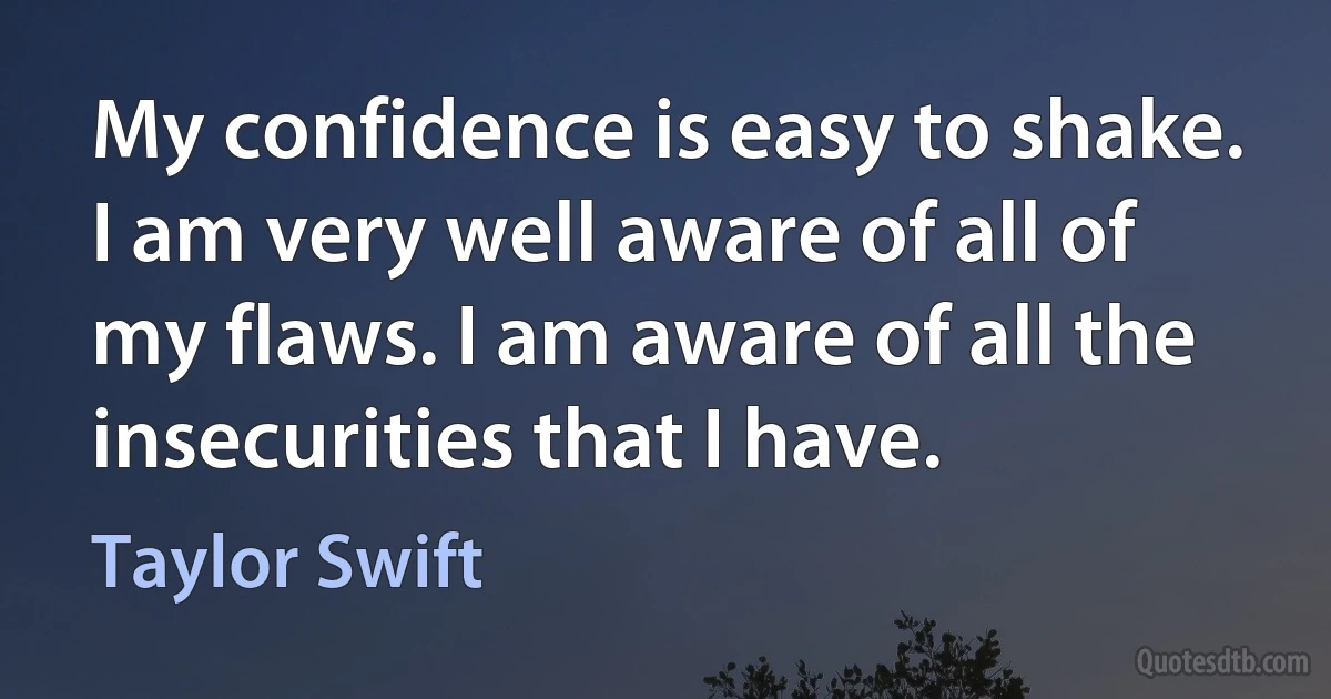 My confidence is easy to shake. I am very well aware of all of my flaws. I am aware of all the insecurities that I have. (Taylor Swift)