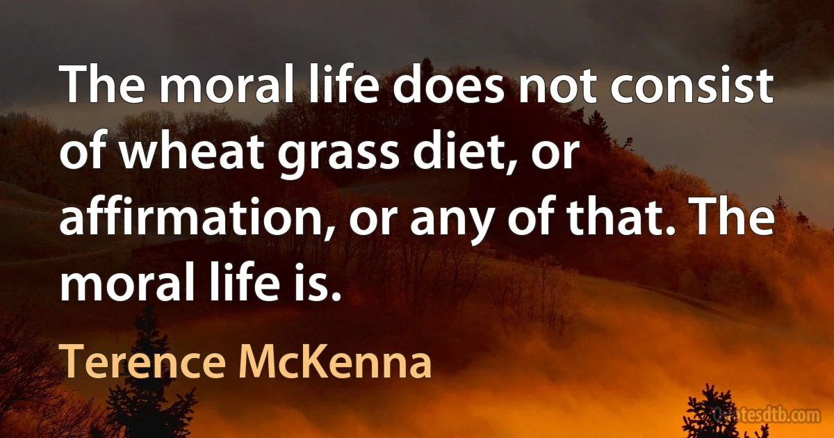 The moral life does not consist of wheat grass diet, or affirmation, or any of that. The moral life is. (Terence McKenna)