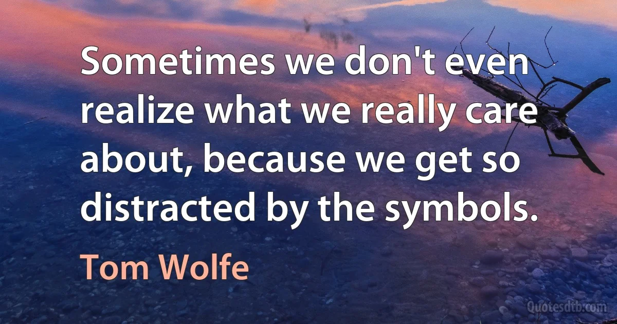 Sometimes we don't even realize what we really care about, because we get so distracted by the symbols. (Tom Wolfe)