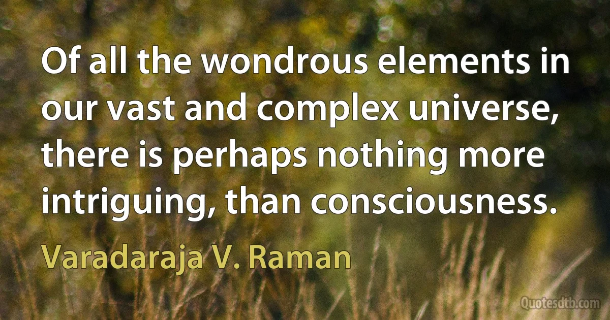 Of all the wondrous elements in our vast and complex universe, there is perhaps nothing more intriguing, than consciousness. (Varadaraja V. Raman)