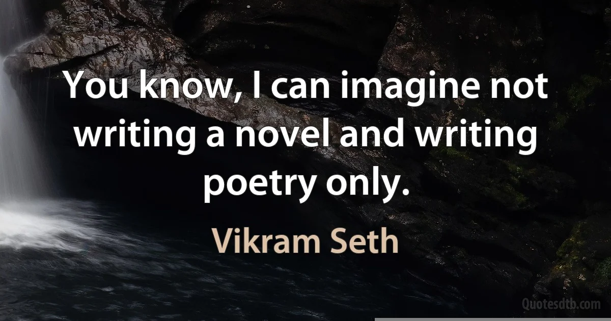 You know, I can imagine not writing a novel and writing poetry only. (Vikram Seth)