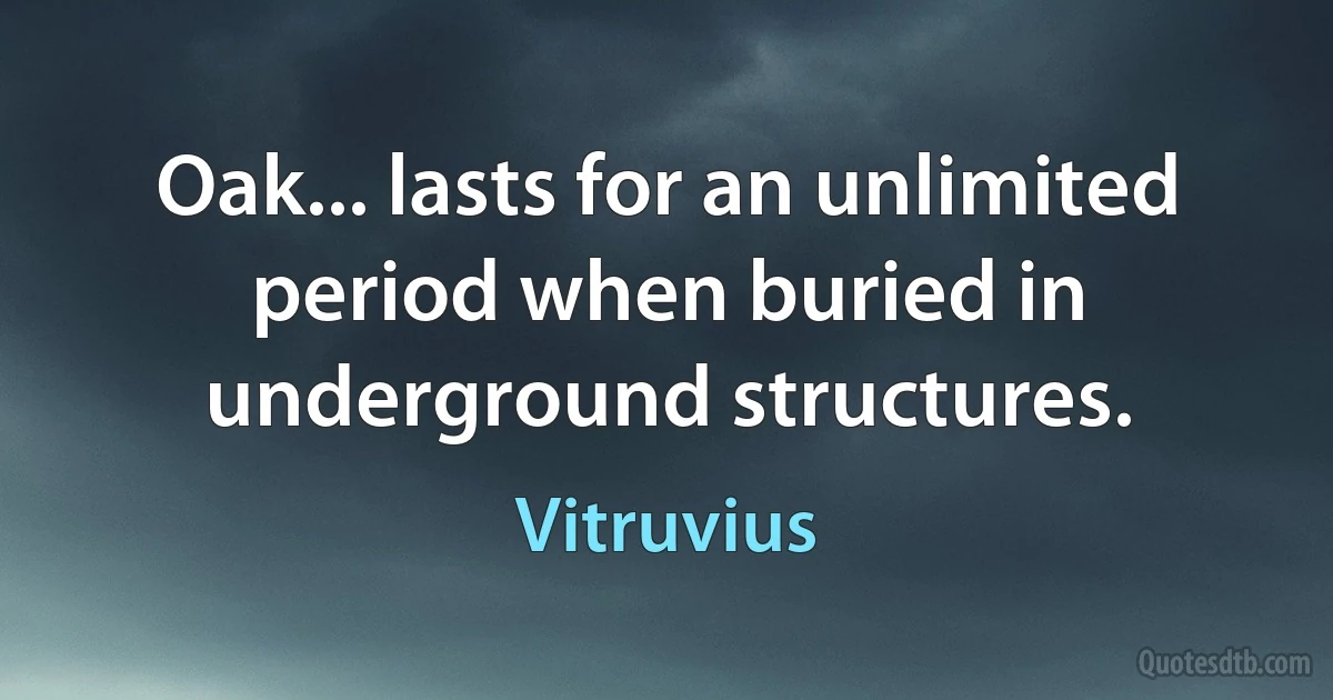 Oak... lasts for an unlimited period when buried in underground structures. (Vitruvius)