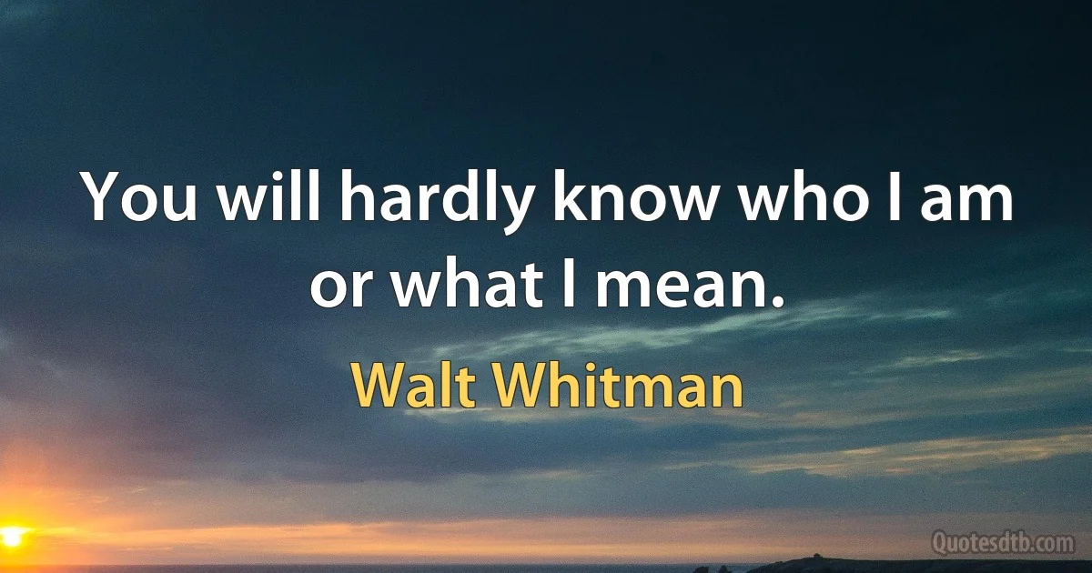 You will hardly know who I am or what I mean. (Walt Whitman)