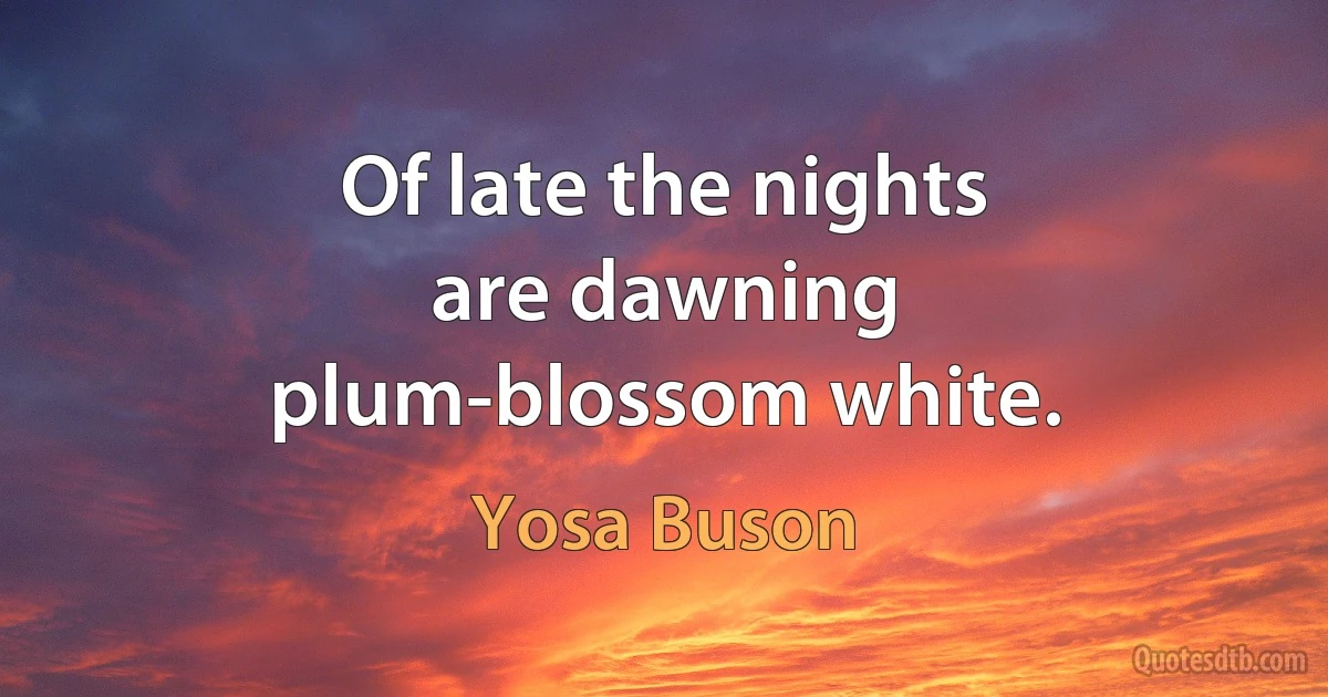 Of late the nights
are dawning
plum-blossom white. (Yosa Buson)