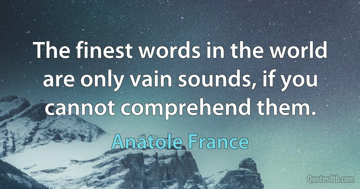 The finest words in the world are only vain sounds, if you cannot comprehend them. (Anatole France)