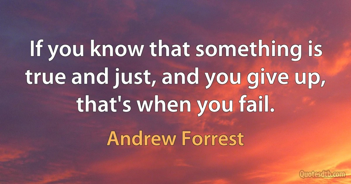 If you know that something is true and just, and you give up, that's when you fail. (Andrew Forrest)