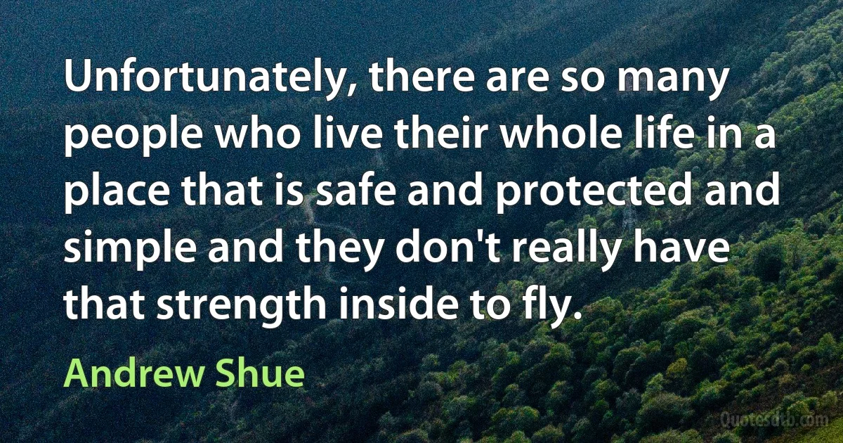 Unfortunately, there are so many people who live their whole life in a place that is safe and protected and simple and they don't really have that strength inside to fly. (Andrew Shue)