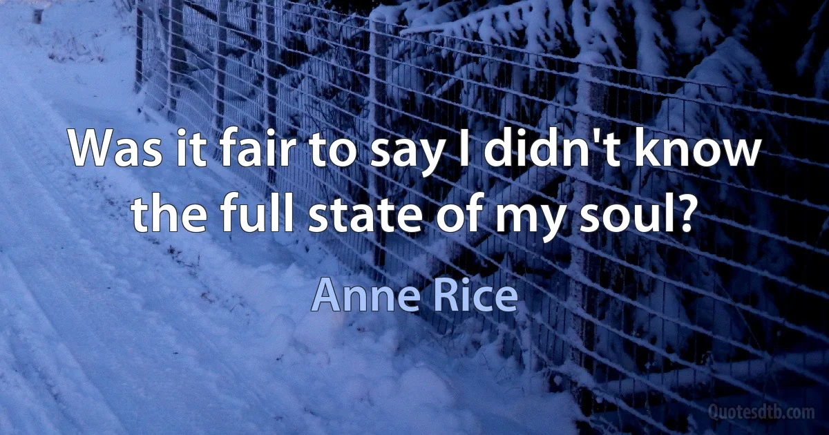 Was it fair to say I didn't know the full state of my soul? (Anne Rice)