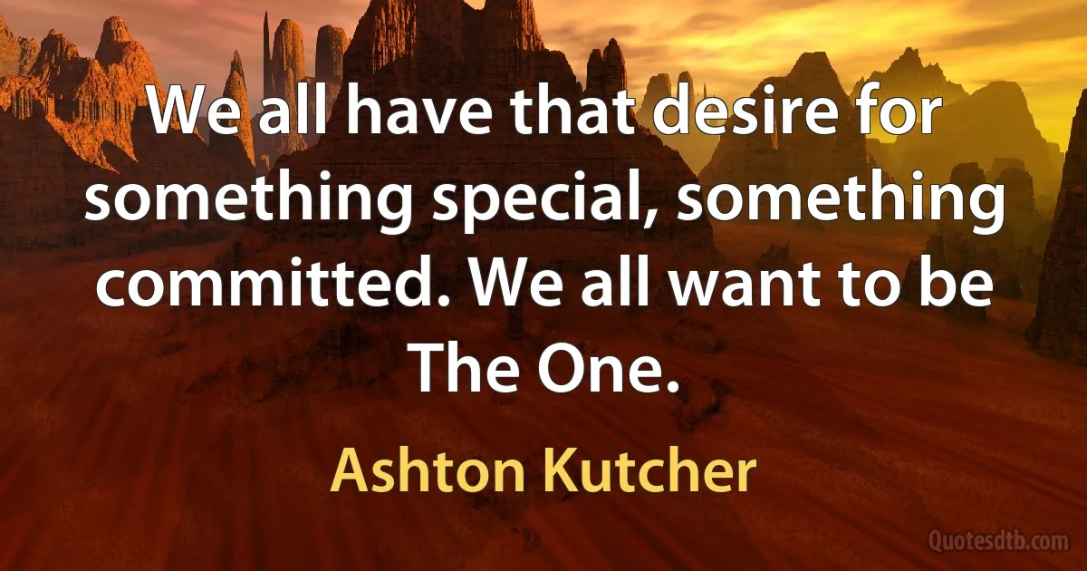 We all have that desire for something special, something committed. We all want to be The One. (Ashton Kutcher)