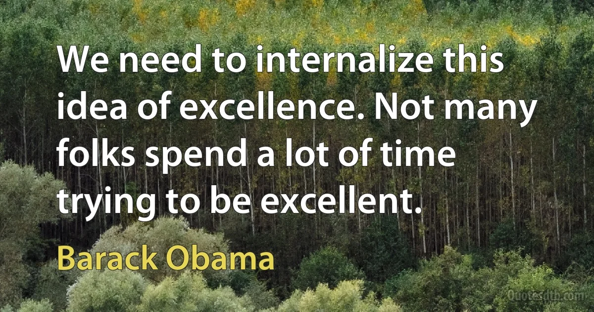 We need to internalize this idea of excellence. Not many folks spend a lot of time trying to be excellent. (Barack Obama)